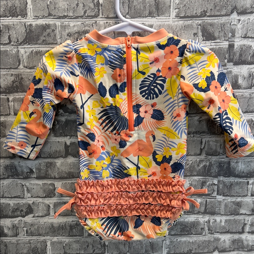 Ruffle Butts‎ Floral Flamingo Kids Swimsuit